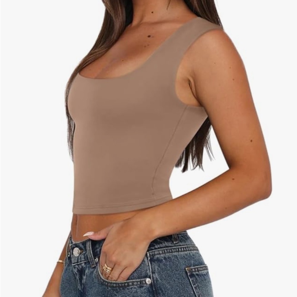 NWT Square Neck Sleeveless Double Lined Going Out Crop Basic Tank Tops - Picture 2 of 6